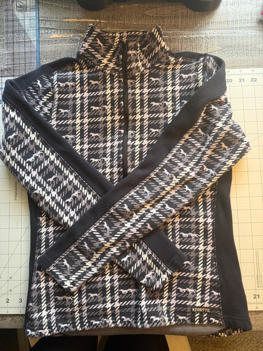 Kerrits Black & White Patterned Full-Zip Knit Sweater